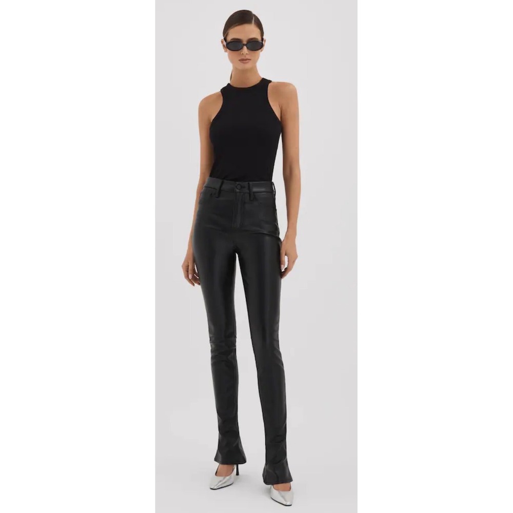 Good American Better Than Leather Straight Leg Pants Black Faux Leather Size 2